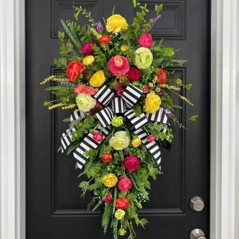 Artificial flower door hanging wreath